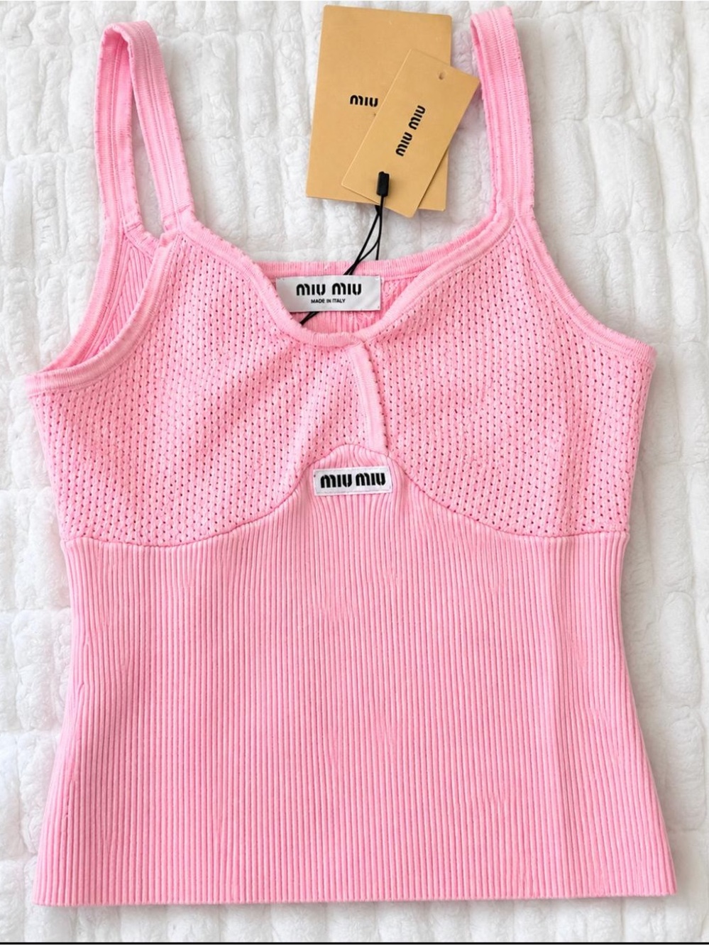 Miu Miu Light Pink Ribbed & Knit Camisole Top